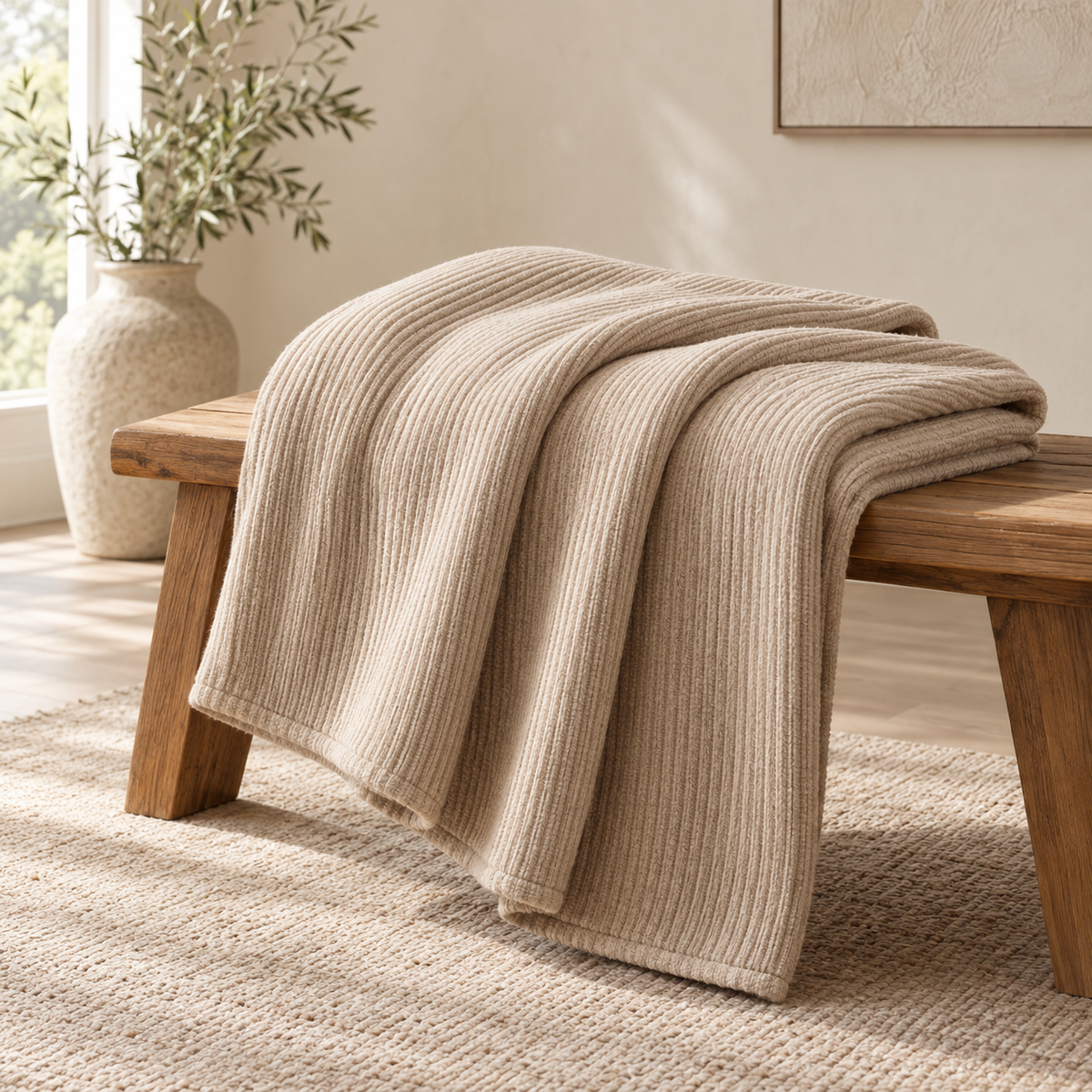 Dune Ribbed Throw Blanket 鈥?AI-generated product concept