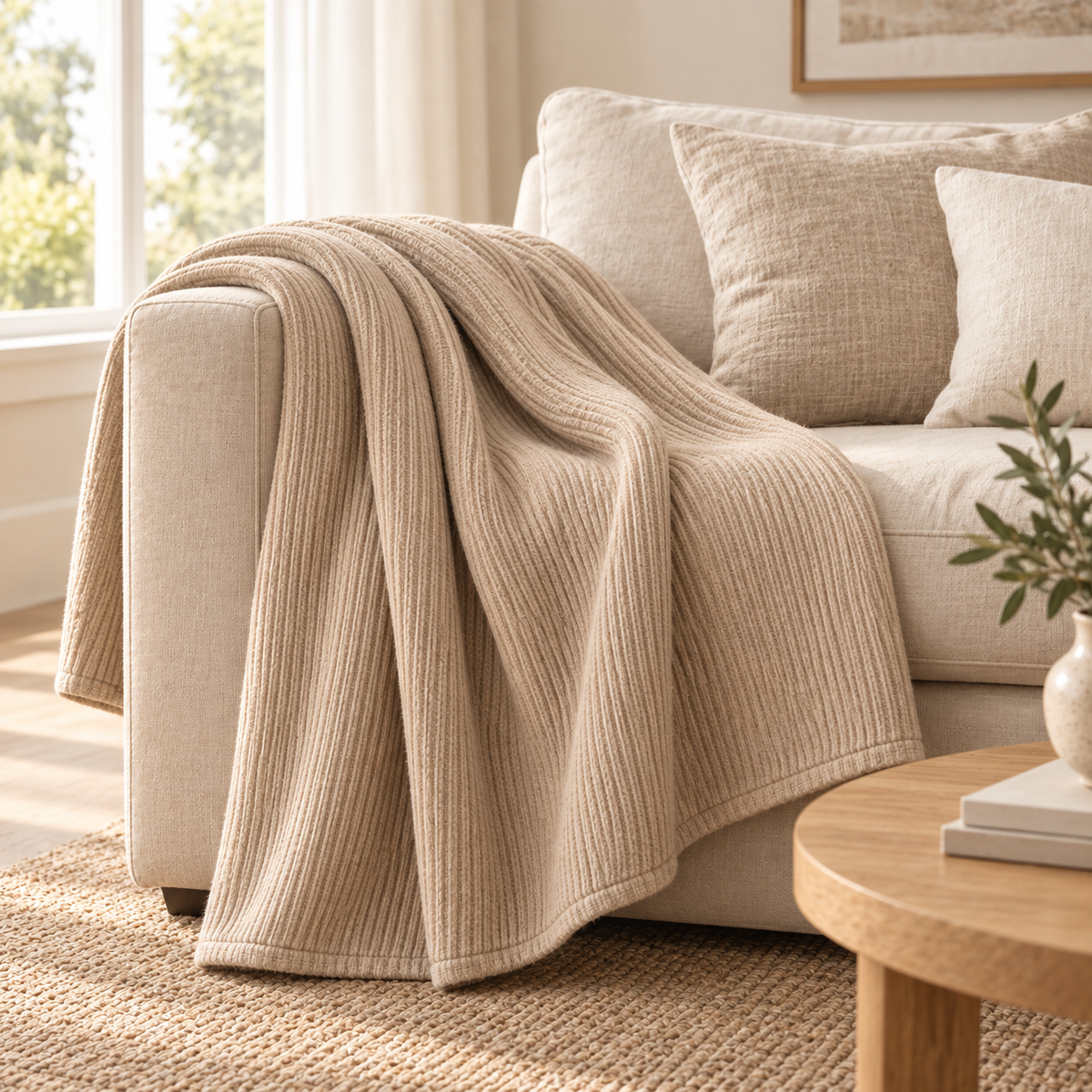 Dune Ribbed Throw Blanket lifestyle scene