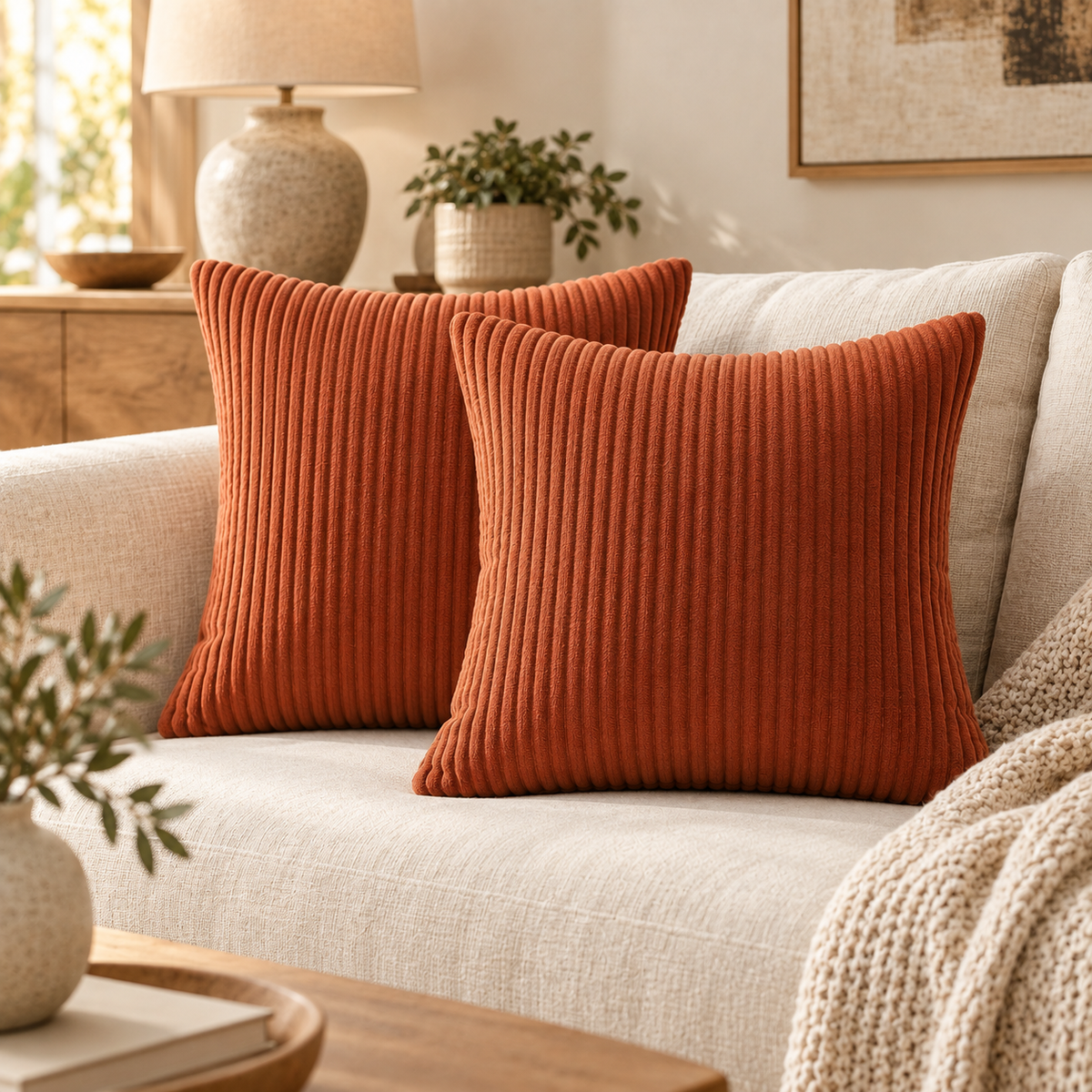 Terra Ribbed Accent Cushion Set lifestyle scene